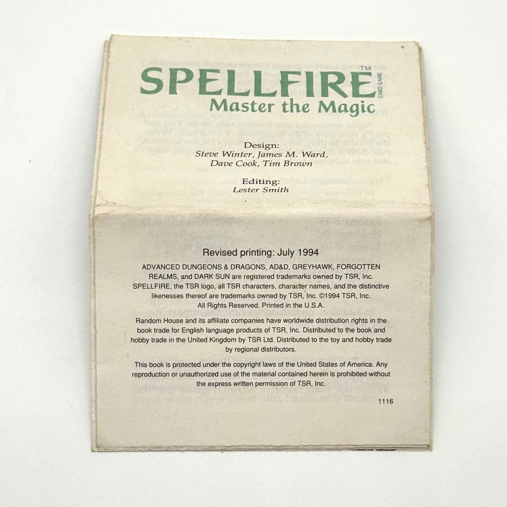 Spellfire Rules Booklet‎ Revised July 1994 AD&D Master the Magic Rare